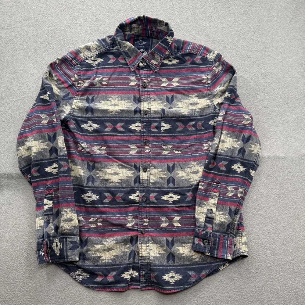 American Eagle Outfitters Shirt Mens Large Aztec Flannel Long Sleeve Button Up